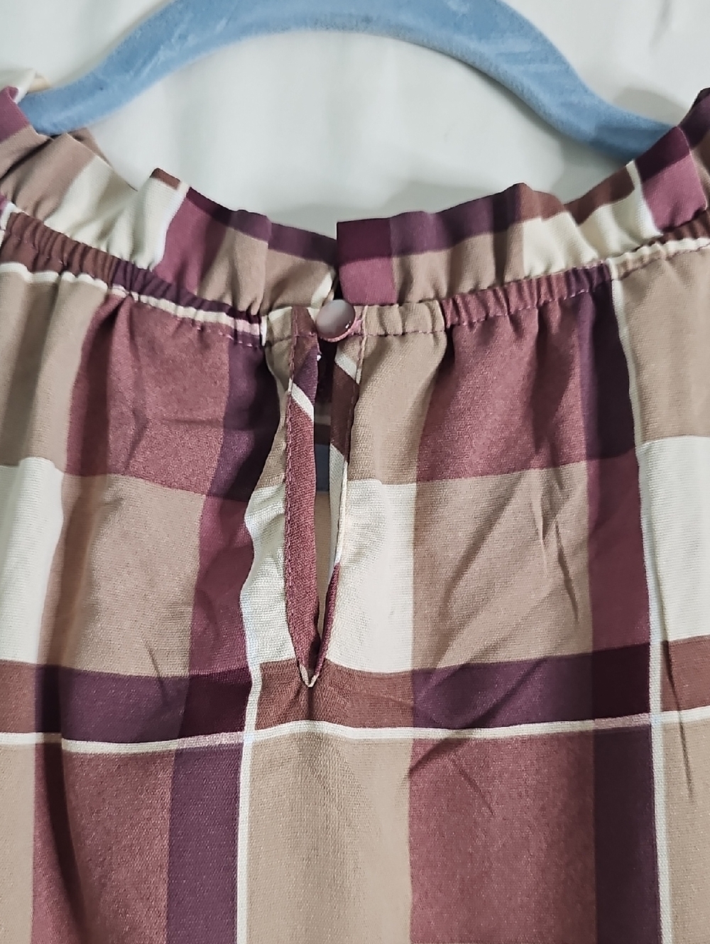LuLaRoe Plum, Cream & Tan Plaid Tiered Dress - Picture 2 of 6